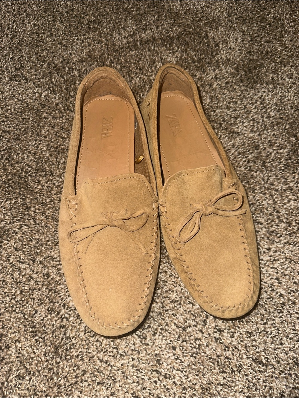 Zara Camel Suede Bow Tie loafer